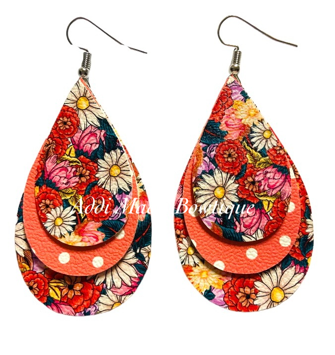 Flower Bunches Stacked Tear Drop Dangle Earrings