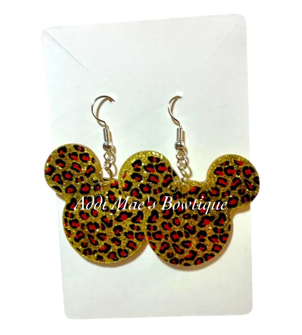 Cheetah Mouse Acrylic Dangle Earrings