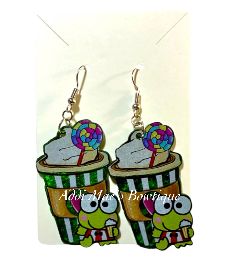 Frog Kitty Friend Acrylic Dangle Earrings