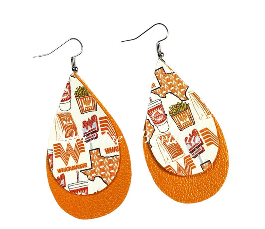 Fast Food Burger Restaurant Stacked Tear Drop Dangle Earrings