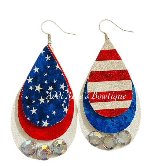 American Flag Tear Drop Dangle Earrings