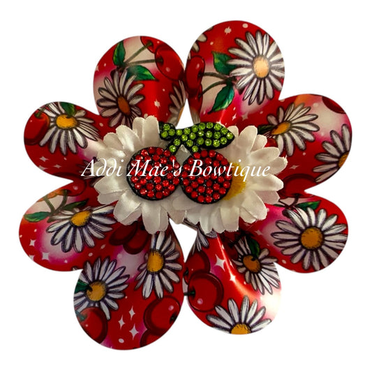 Cherries & Daisies Ruffle Bow
