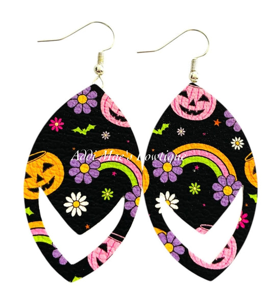 Jack O Lantern Rainbows Halloween Dangle Earrings