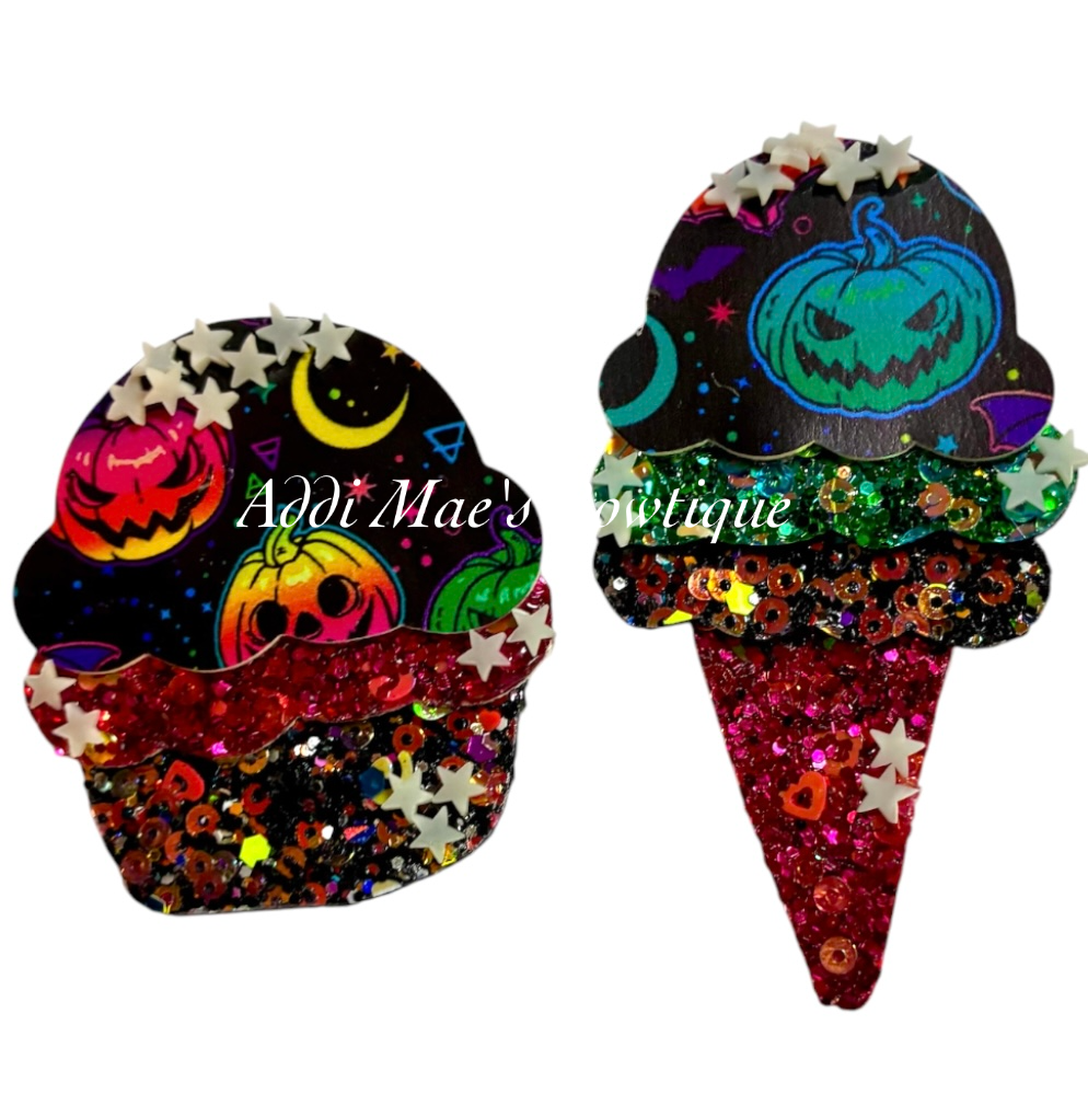 Neon Pumpkins Halloween Ice Cream ,Cupcake Clip