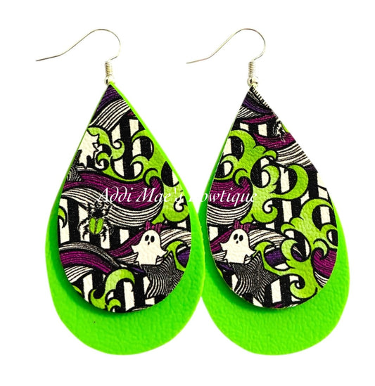 Ghosts Stripes Halloween Stacked Tear Drop Dangle Earrings