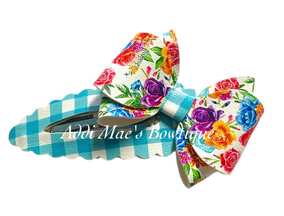 Rainbow Roses Plaid Scalloped Faux Leather XL SnapClip