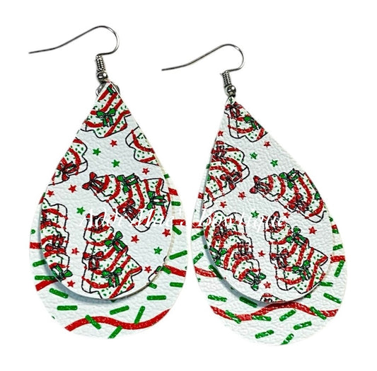 Coquette Snack Tree Cake Christmas Stacked Tear Drop Dangle Earrings
