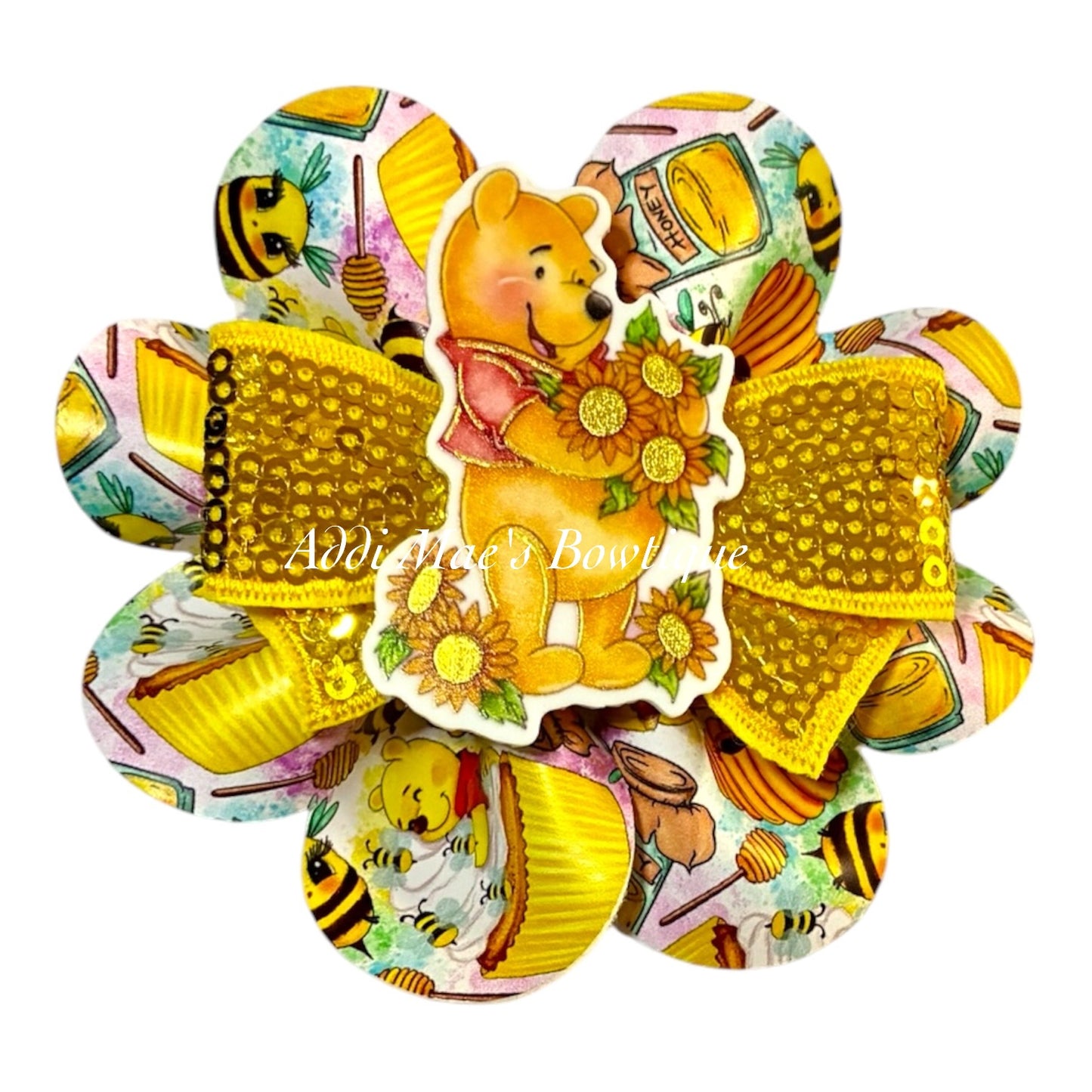 Yellow Bear Bees Ruffle Bow
