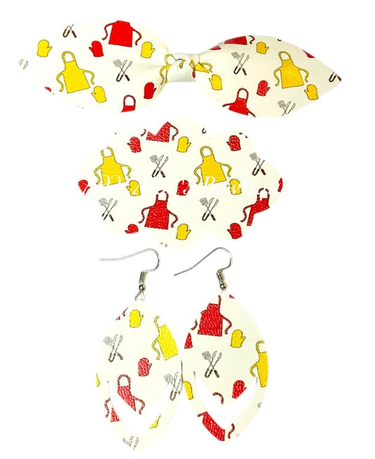 Grilling Time Top Knot Clip, 3” Snap Clip, & Earrings Set