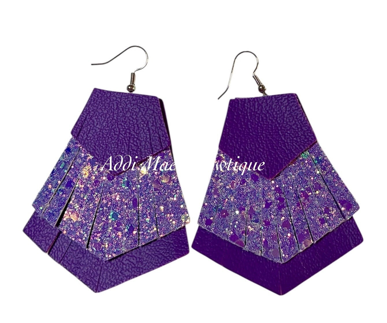 Purple Sparkle Stacked Fringe Dangle Earrings