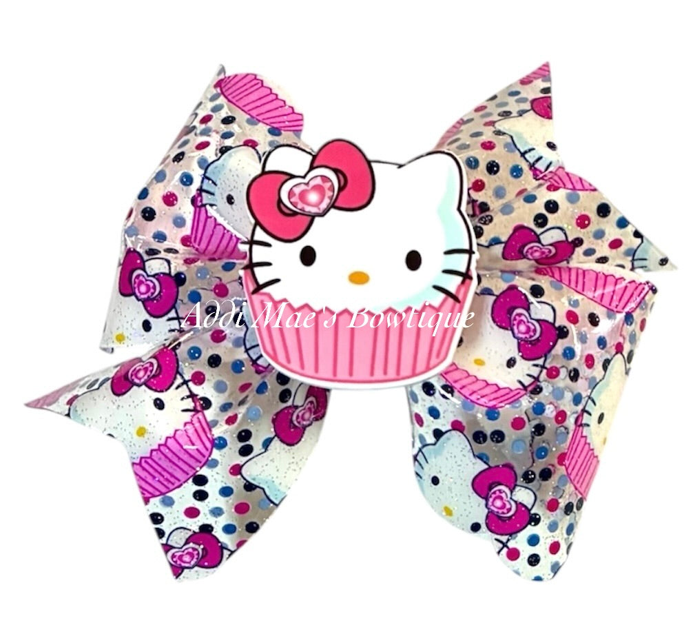 Cupcake Kitty Clear Vinyl Bow
