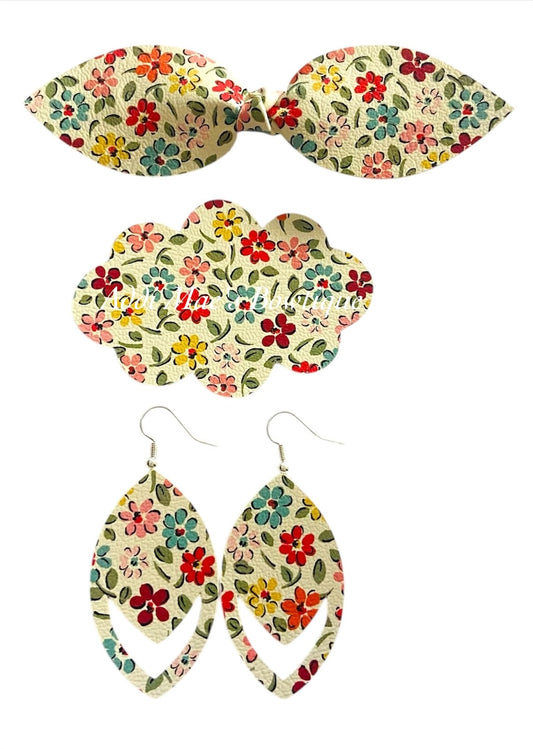 Ditsy Flowers Top Knot Clip, 3” Snap Clip, & Earrings Set