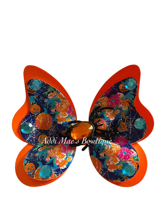 Bright Halloween Pumpkins Spider Butterfly Bow