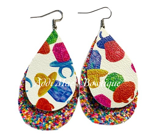 Candy Pop Rings Stacked Tear Drop Dangle Earrings