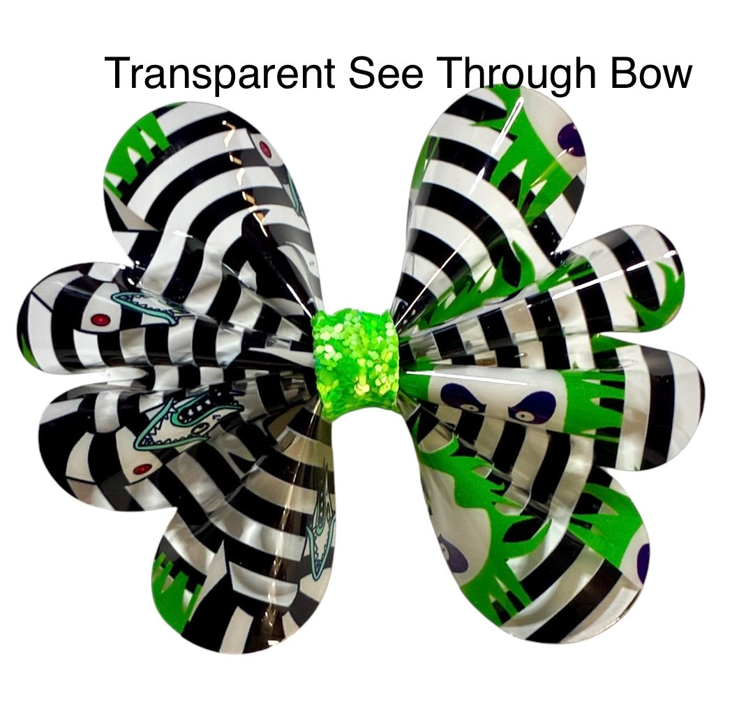 Beetle Green Hair Ghost  Halloween Clear See Through Ruffle Bow