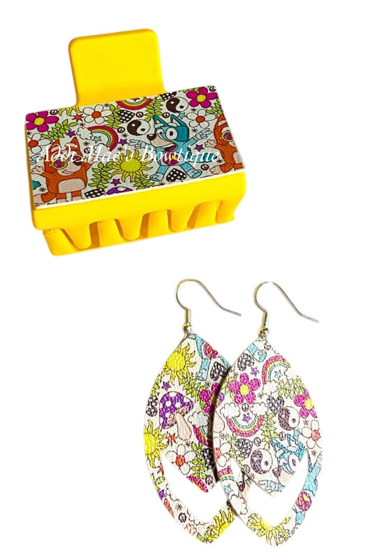 Blue Cartoon Groovy Dog Small Claw Clip Earring Set