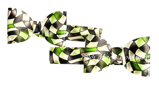 Beetle Green Hair Ghost Twisted Checkers Halloween Bows Mini Bow Alligator Clip Set