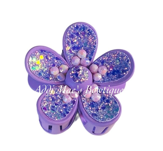 Purple Sparkle Flower Claw Clip