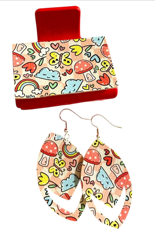 Mushroom Doodles Small Claw Clip Earring Set