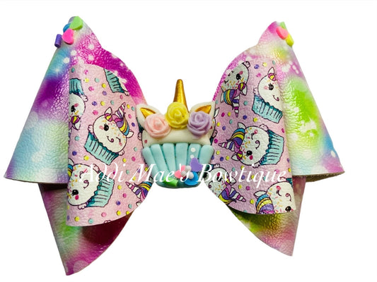 Rainbow Unicorn Cupcake Sprinkles Bow