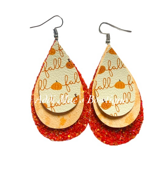Fall Words Stacked Tear Drop Dangle Earrings