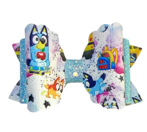Blue Cartoon Dog Back To School Bow
