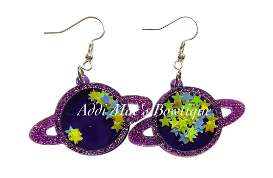Purple Planet Shaker Dangle Earrings