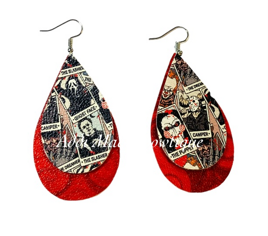 Scary Movie Bad Guys Halloween Stacked Tear Drop Dangle Earrings