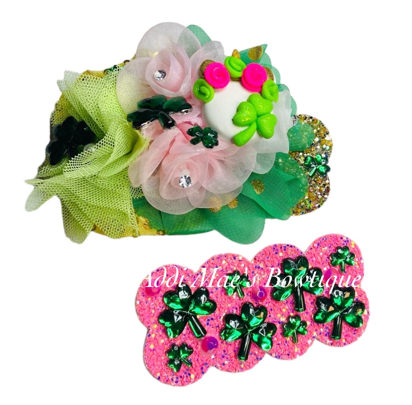 Lucky Unicorn Floral Shamrock Snap Clip Set
