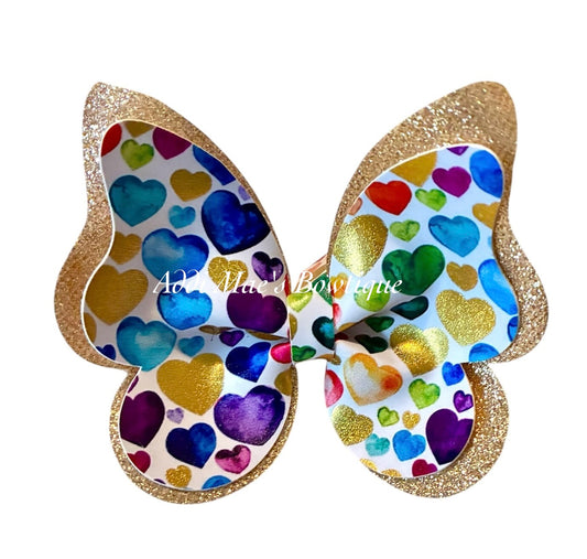 Rainbow Hearts Butterfly Bow