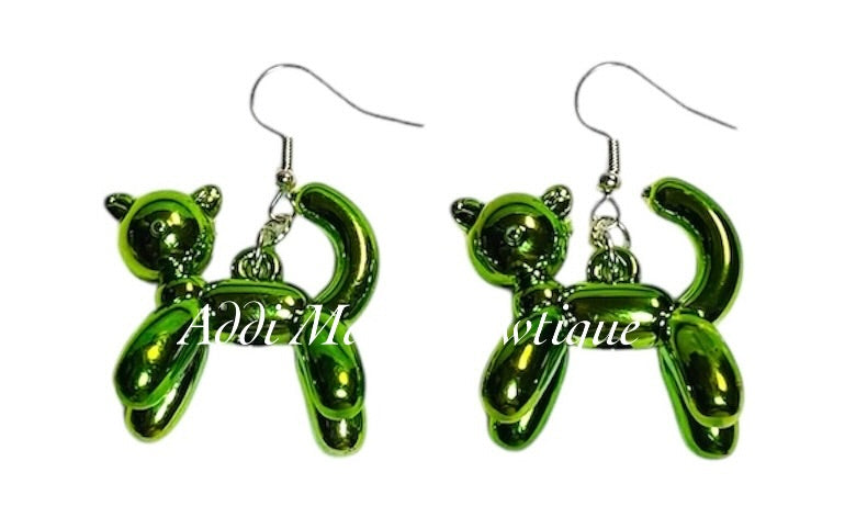 Green Balloon Cat Dangle Earrings