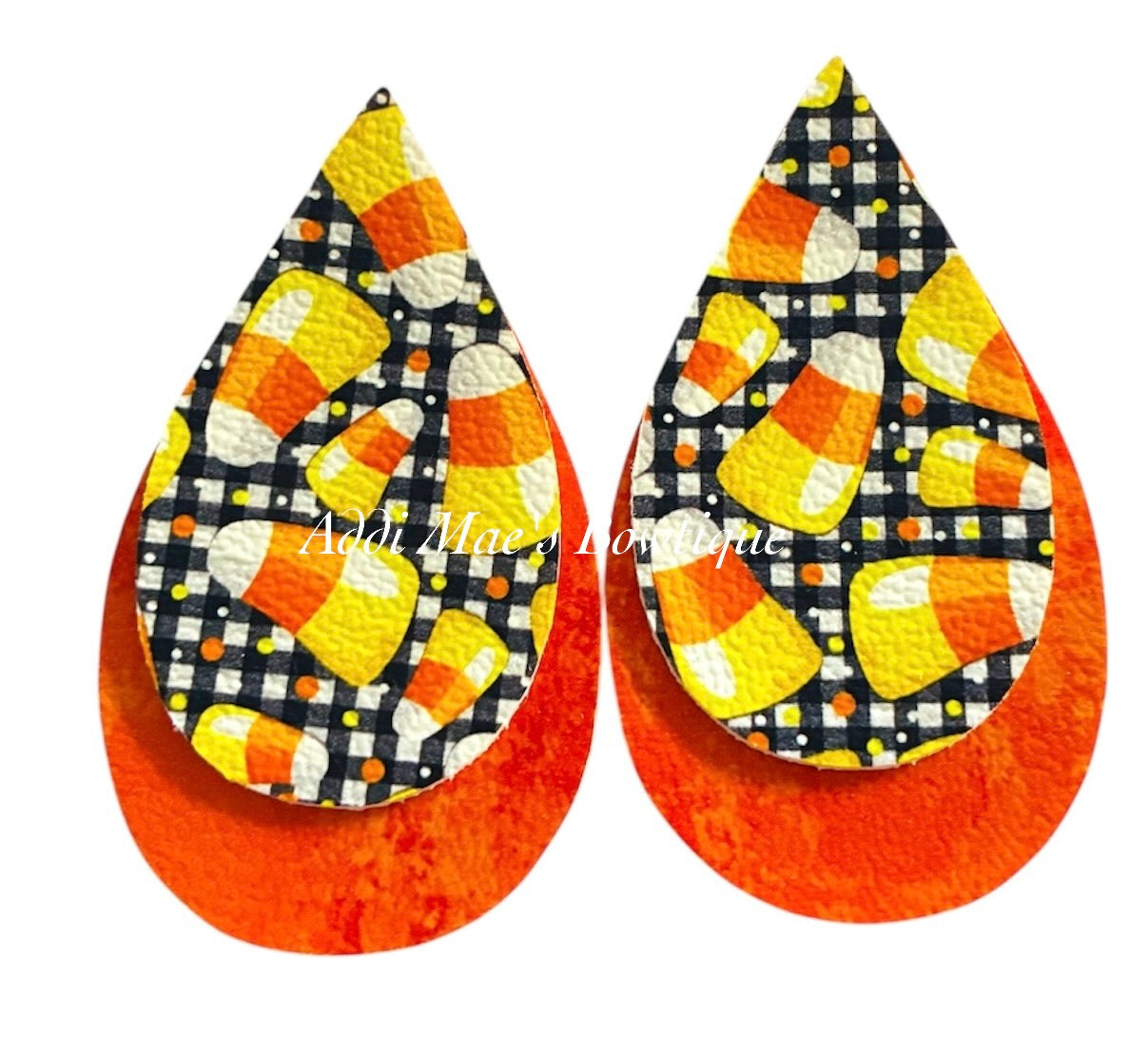 Candy Corn Halloween Candy Stacked Tear Drop Dangle Earrings