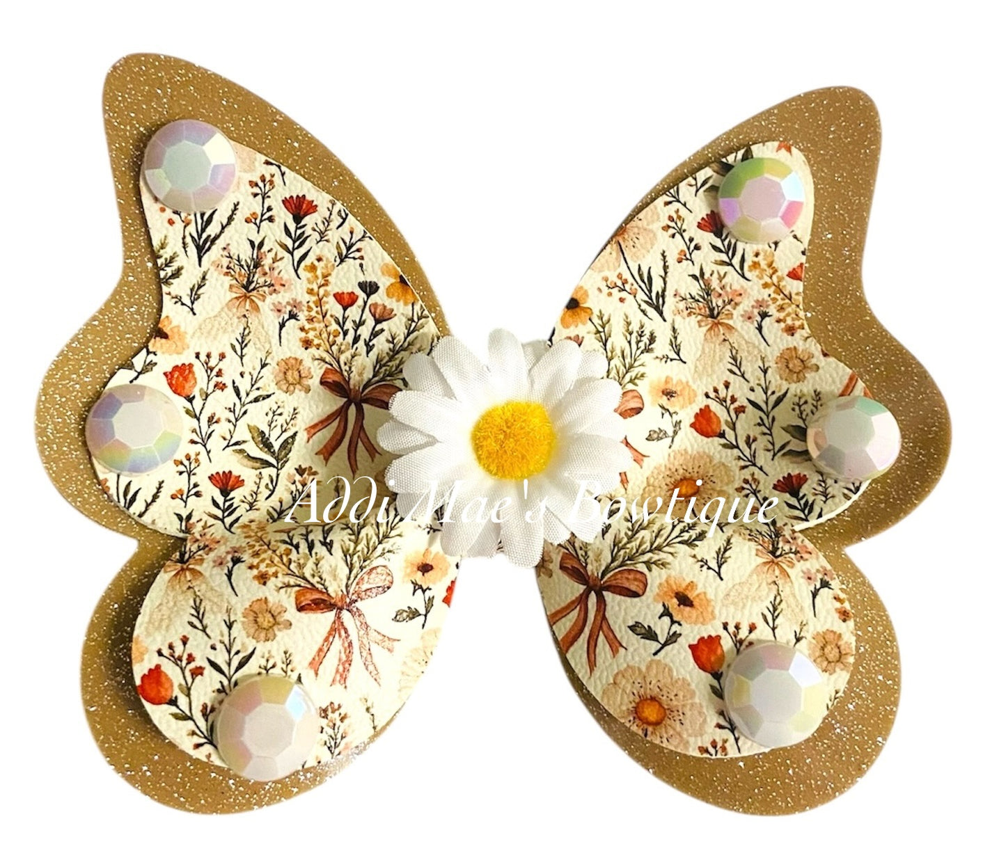 Brown Floral Bows Butterfly Bow