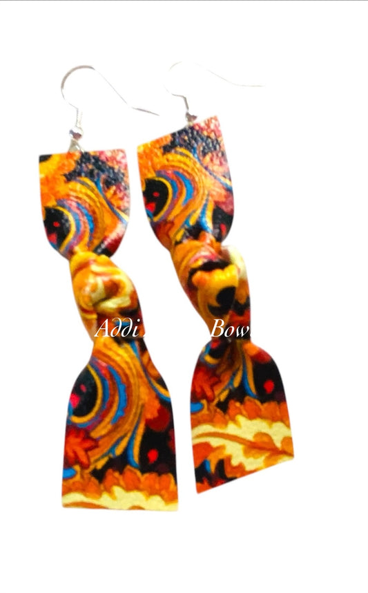 Orange Paisley Swirls Knotted Dangle Earrings