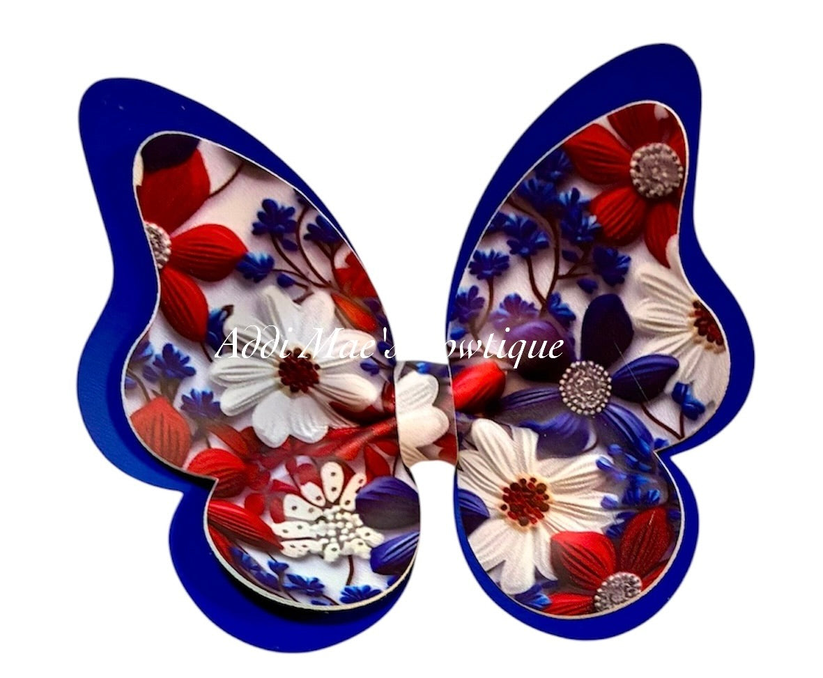 Red ,White & Blue Flowers Butterfly Bow