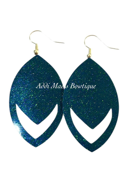 Dark Teal Glossy Glitter Dangle Earrings