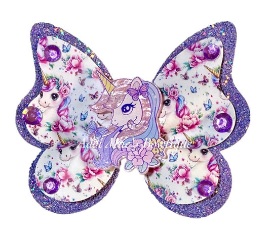 Pretty Purple Pastel Unicorn Butterfly Bow