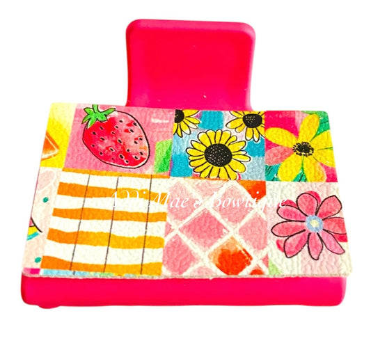 Bright Summer Watercolor Patchwork Small Claw Clip