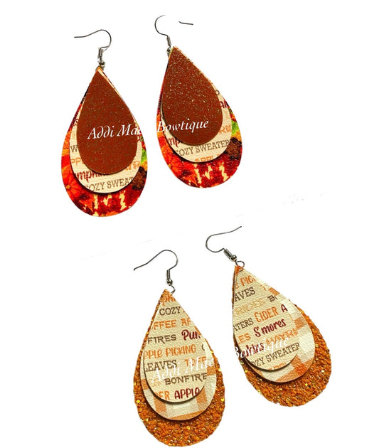 Fall Words Stacked Tear Drop Dangle Earrings