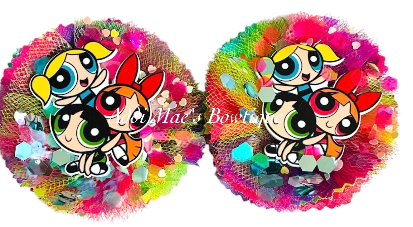 Puff Girls Rainbow Cotton Frayed Fabric Flower Piggy Set