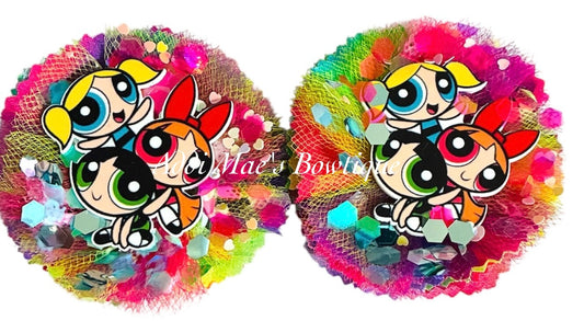 Puff Girls Rainbow Cotton Frayed Fabric Flower Piggy Set