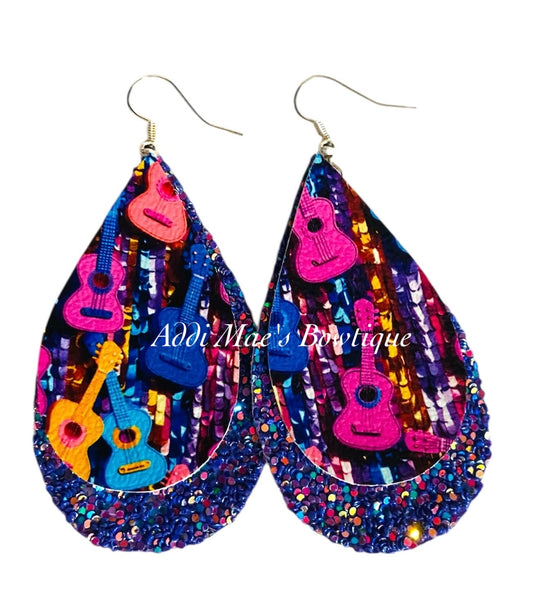 Guitar Party Stacked Tear Drop Dangle Earrings