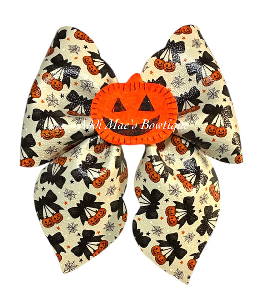 Halloween Pumpkin Cherries Coquette Bow
