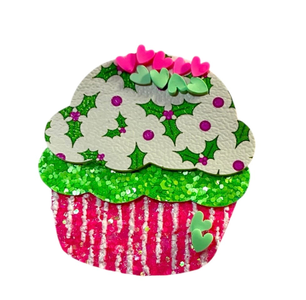 Christmas Holly Leaves Cupcake Clip