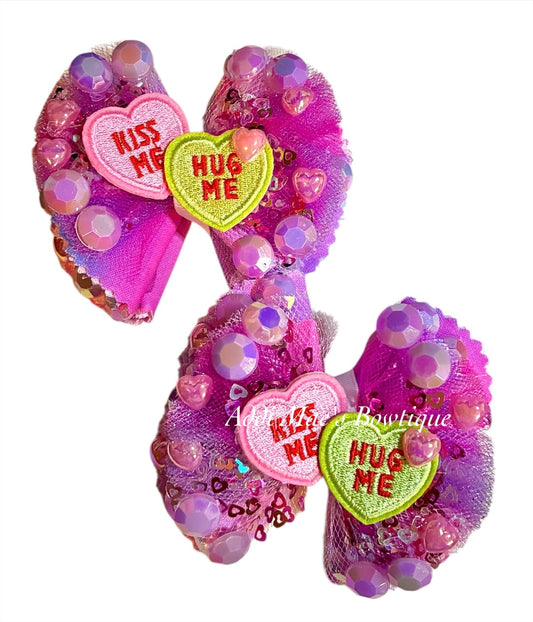 Candy Hearts Cotton Frayed Fabric Flower Piggy Set