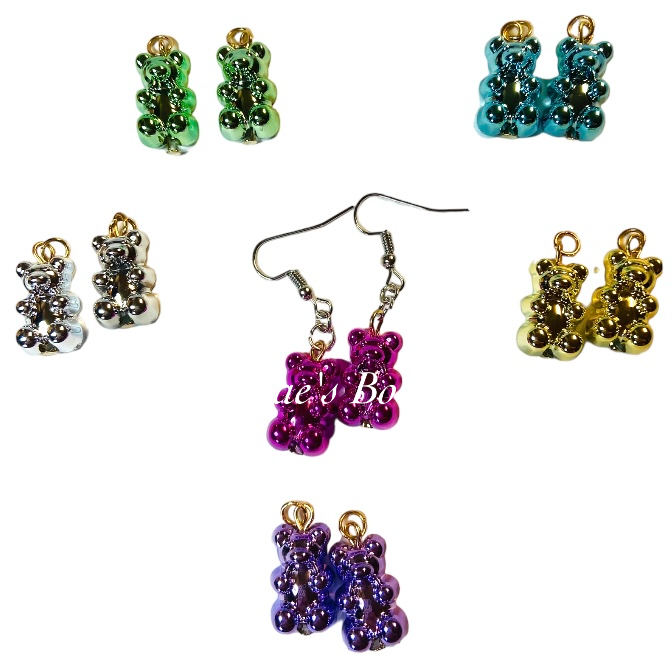 Shiny Metallic Gummy Bear Dangle  Earrings