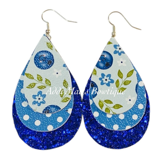 Blueberries Stacked Tear Drop Dangle Earrings