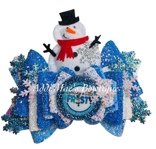Winter Snowman Snowflakes Bow