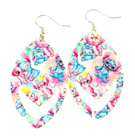 Blue & Pink Experiment Alien Dangle Earrings