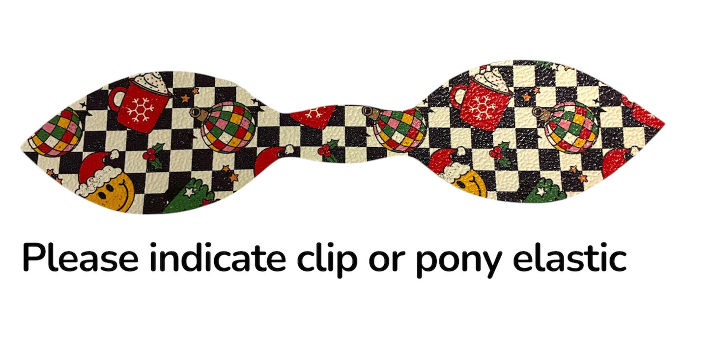 Smiley Checkered Christmas Top Knot Pony / Clip